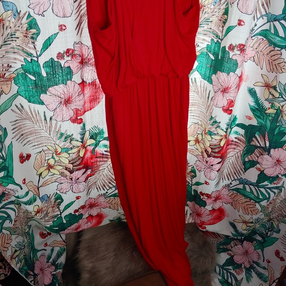 NICE COLLECTION red blouson maxi dress jersey stretch comfy summer resort vacati - Picture 2 of 8